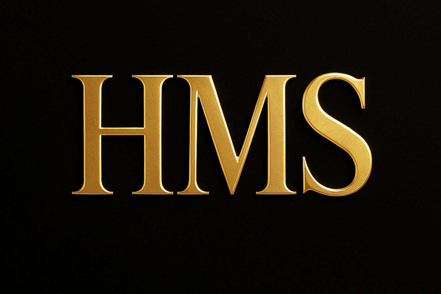 Erstelle mir ein Bild Wo „HMS“ in großer goldenen Schrift mit schwarzem Hintergrund ist
